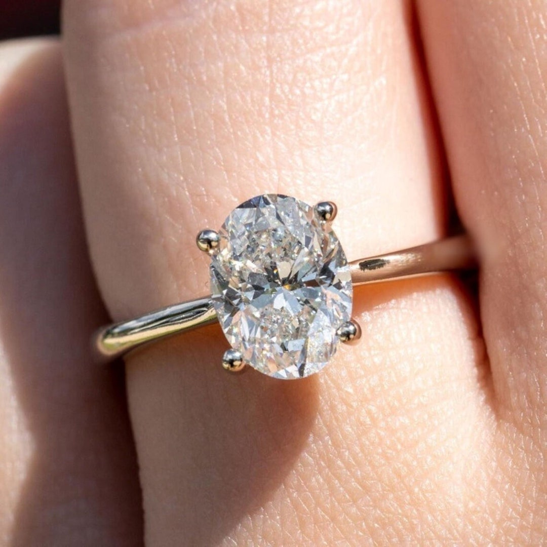 3 Ct Oval Cut Moissanite Engagement Ring 14K Solid Gold Solitaire ...