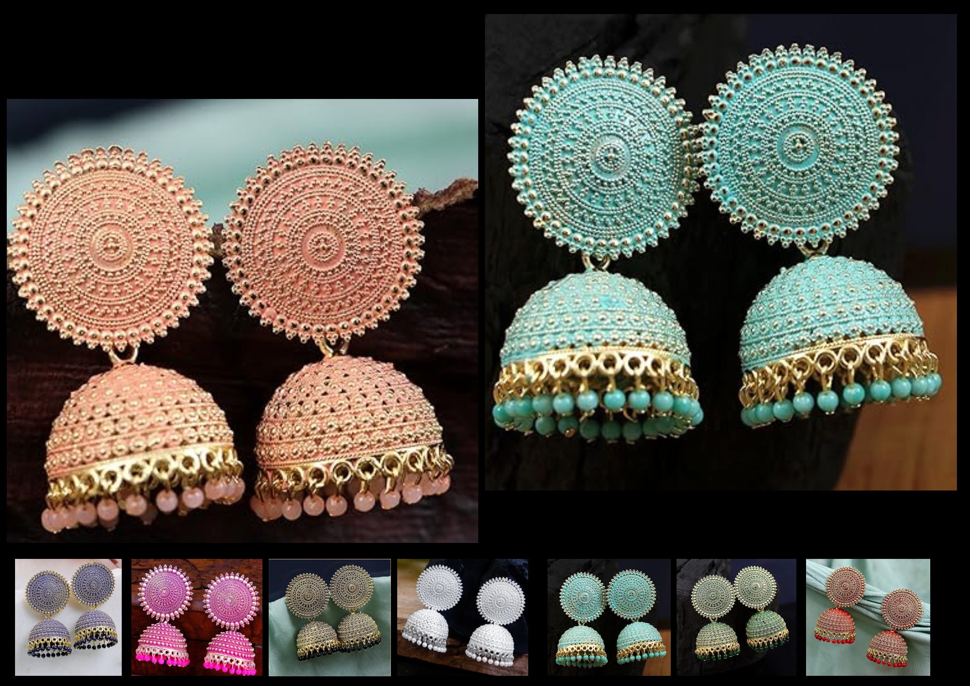 Traditional Pearl Meenakari Jhumka Earrings