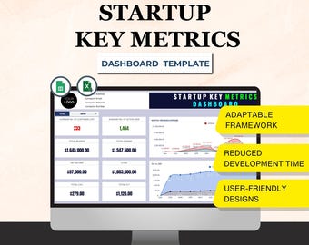 Startup Key Metrics Dashboard Template: Excel & Google Sheets (Digital Download)