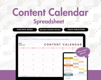 Aanpasbare contentkalender-spreadsheet en marketingroadmap (digitale download)