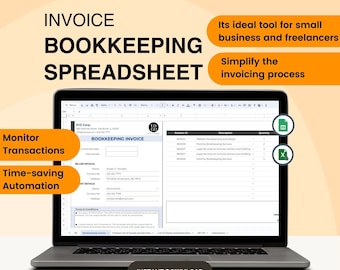 Invoice Bookkeeping Spreadsheet: Excel Template (Digital Download)
