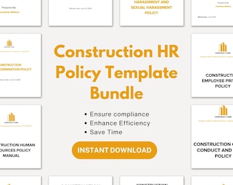 Construction HR Policy Template Bundle: Employee Handbook (Digital Download)