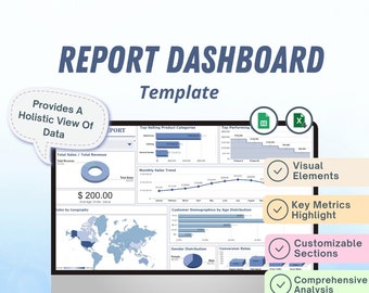 Excel Dashboard Report Template: Executive Summary, Metrics (Digital Download)