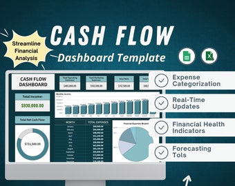 Modello Excel dashboard del flusso di cassa, miglioramento del processo decisionale, foglio di calcolo dell'analisi finanziaria, previsione del flusso di cassa, gestione della cassa, foglio kpi