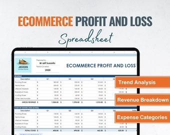 Ecommerce Profit and Loss Spreadsheet: Excel & Google Docs (Digital Download)