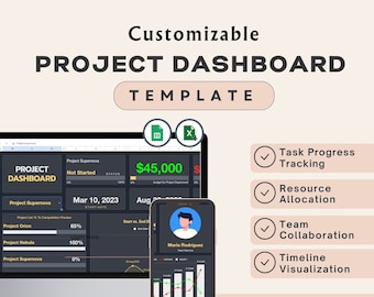 Excel Project Dashboard Template: Task Tracker (Digital Download)