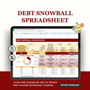 Plantilla de hoja de cálculo editable de bola de nieve de deuda, calculadora de bola de nieve de deuda, rastreador de bola de nieve de deuda, libre de deuda, planificador de libertad financiera