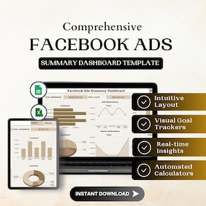 Comprehensive Facebook Ads Summary Dashboard Template in Excel, Analytics Report, Campaign Report, Facebook Ads Template, KPI Spreadsheets