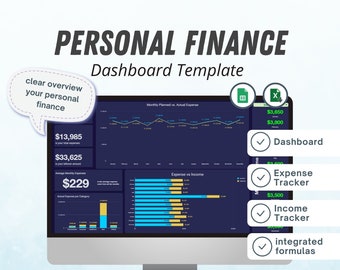 Personal Treasury Dashboard Excel Vorlage: Einnahmen & Ausgaben Tracker (Digitaler Download)