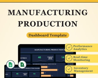 Manufacturing Production Dashboard Template | Inventory Management Excel, Performance Metrics