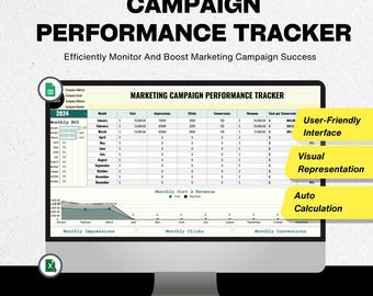 Marketing Campaign Tracker Google Sheet, Performance KPI Dashboard Excel, Digital Ads, ROI Calculator