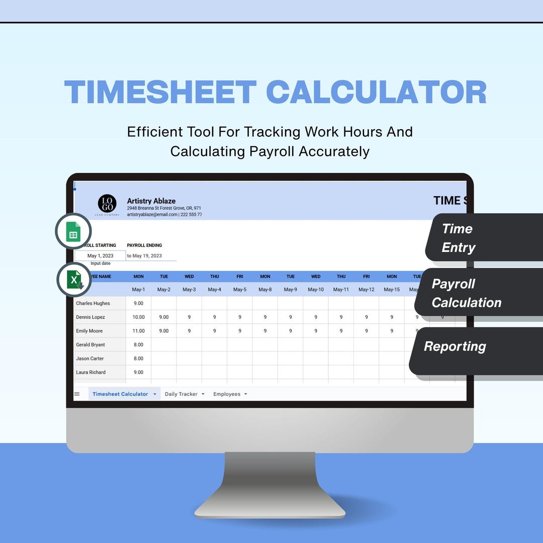 Timesheet Template Excel & Google Sheets | Daily Timesheet Calculator ...