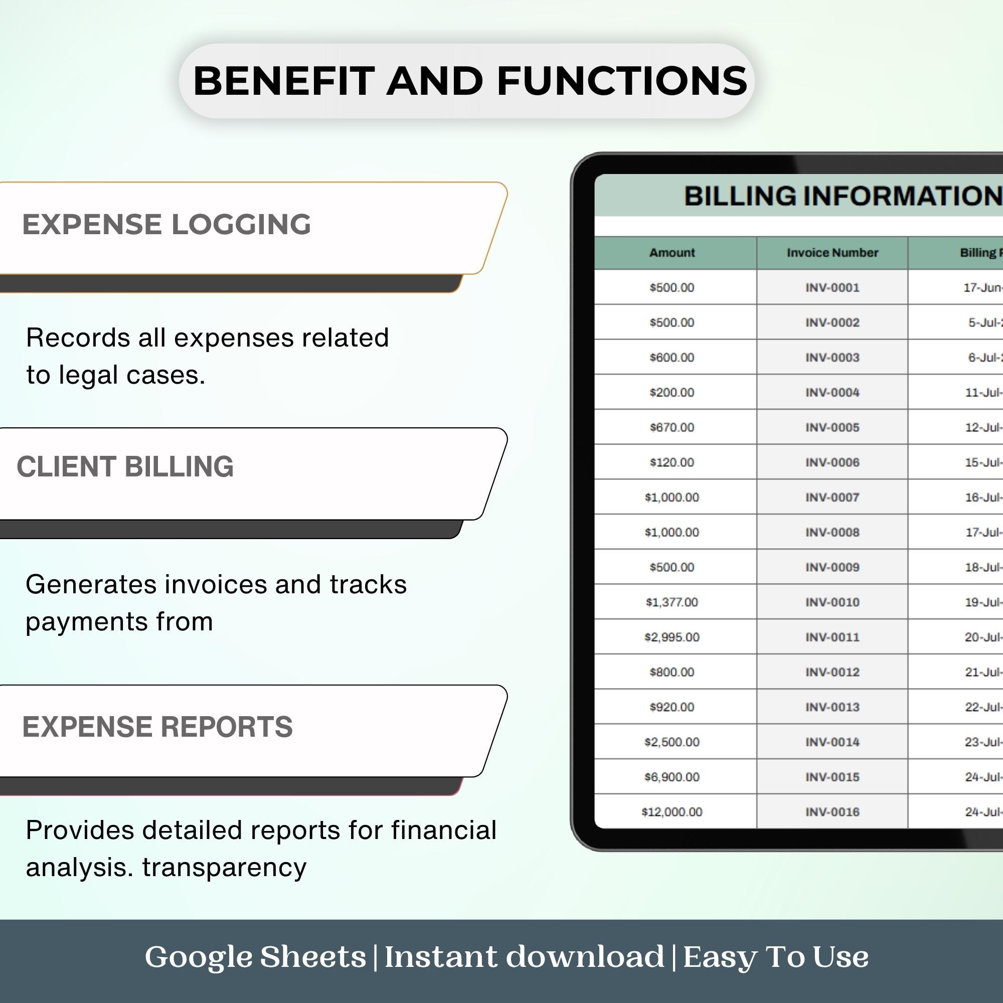 Legal Case Billing & Expense Tracking Excel Template for Law Firms ...
