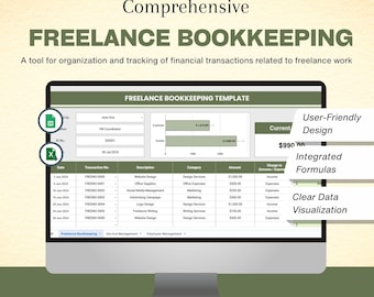 Freelance Bookkeeping Spreadsheet | Income and Expense Tracker (Google Sheet & Excel)