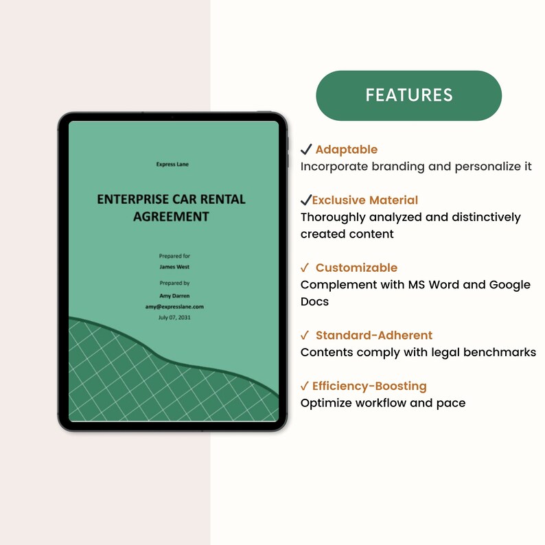 Editable Car Rental Agreement Template: Legal Vehicle Lease (digital ...