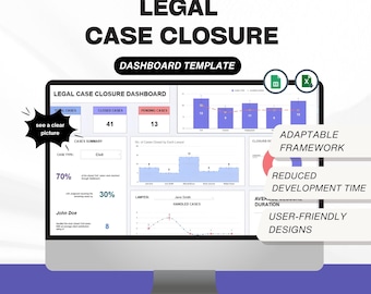 Legal Case Closure Excel Dashboard Template For Law Firms & Legal Services | Deadline Tracker