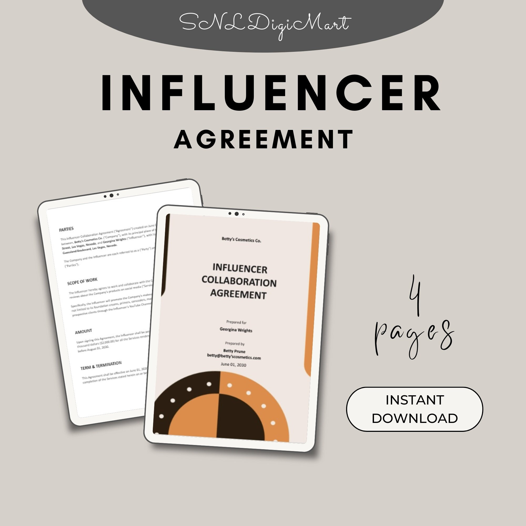 Influencer Agreement Template for Successful Collaboration, Editable Influencer Agreement Template for Successful Collaboration, Editable