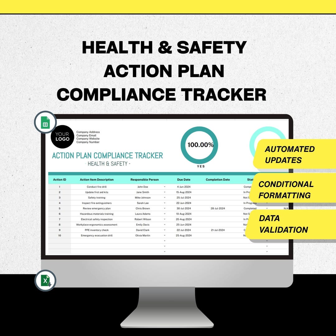 Compliance Action Example Health & Safety Action Plan Compliance Tracker, OSHA Audit Template ...