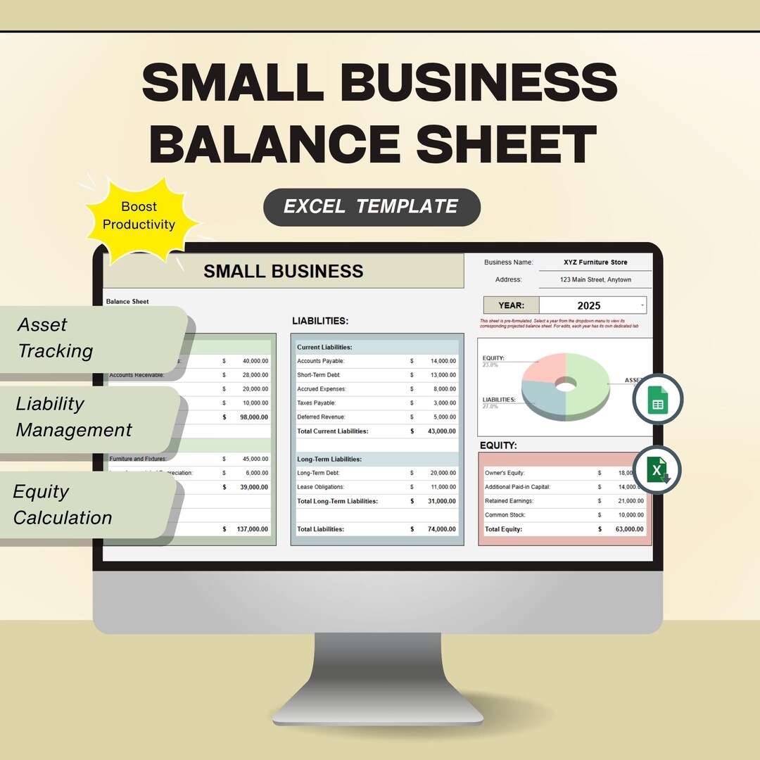 Simple Excel Balance Sheet Template: Small Business Finance Tracker ...