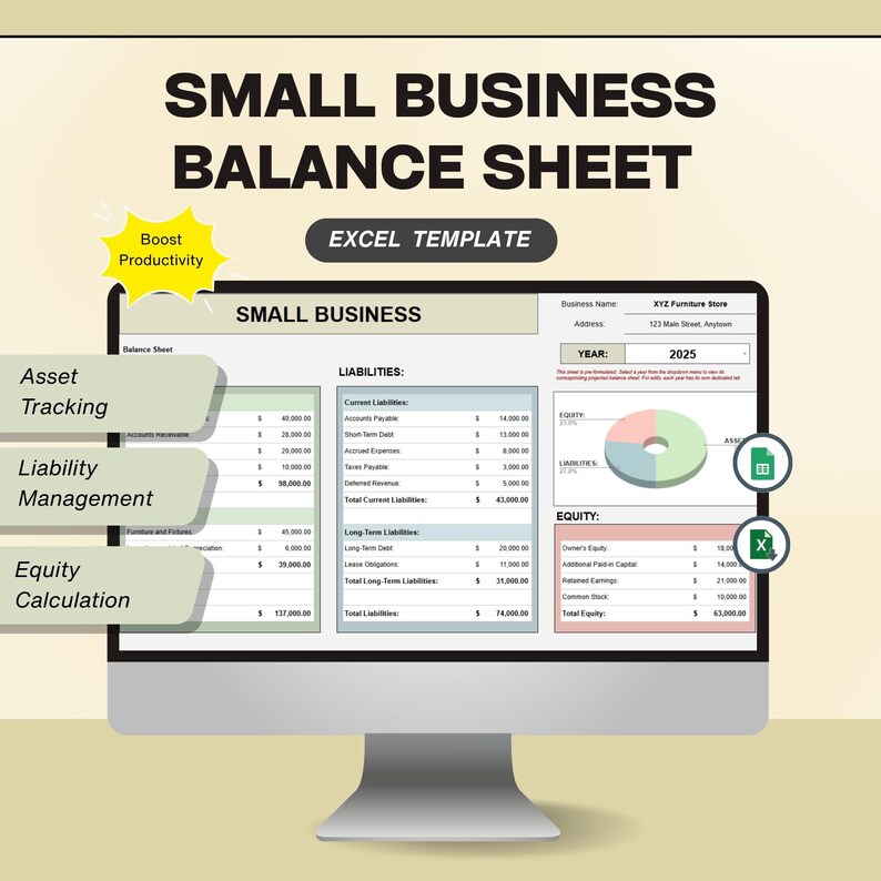 Simple Excel Balance Sheet Template: Small Business Finance Tracker ...