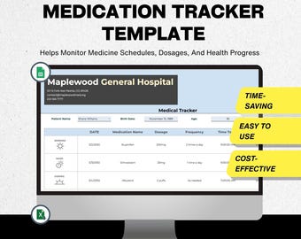 Foglio di calcolo Google per il monitoraggio dei farmaci, modello di informazioni per il paziente per l'organizzazione giornaliera delle pillole, gestione delle informazioni sanitarie