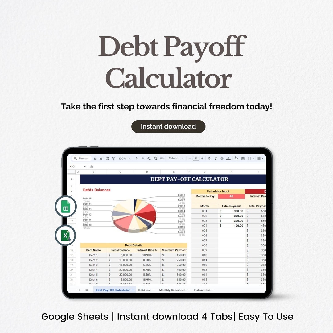Debt Payoff Calculator Excel Template, Debt Payment Plan, Payoff Debt