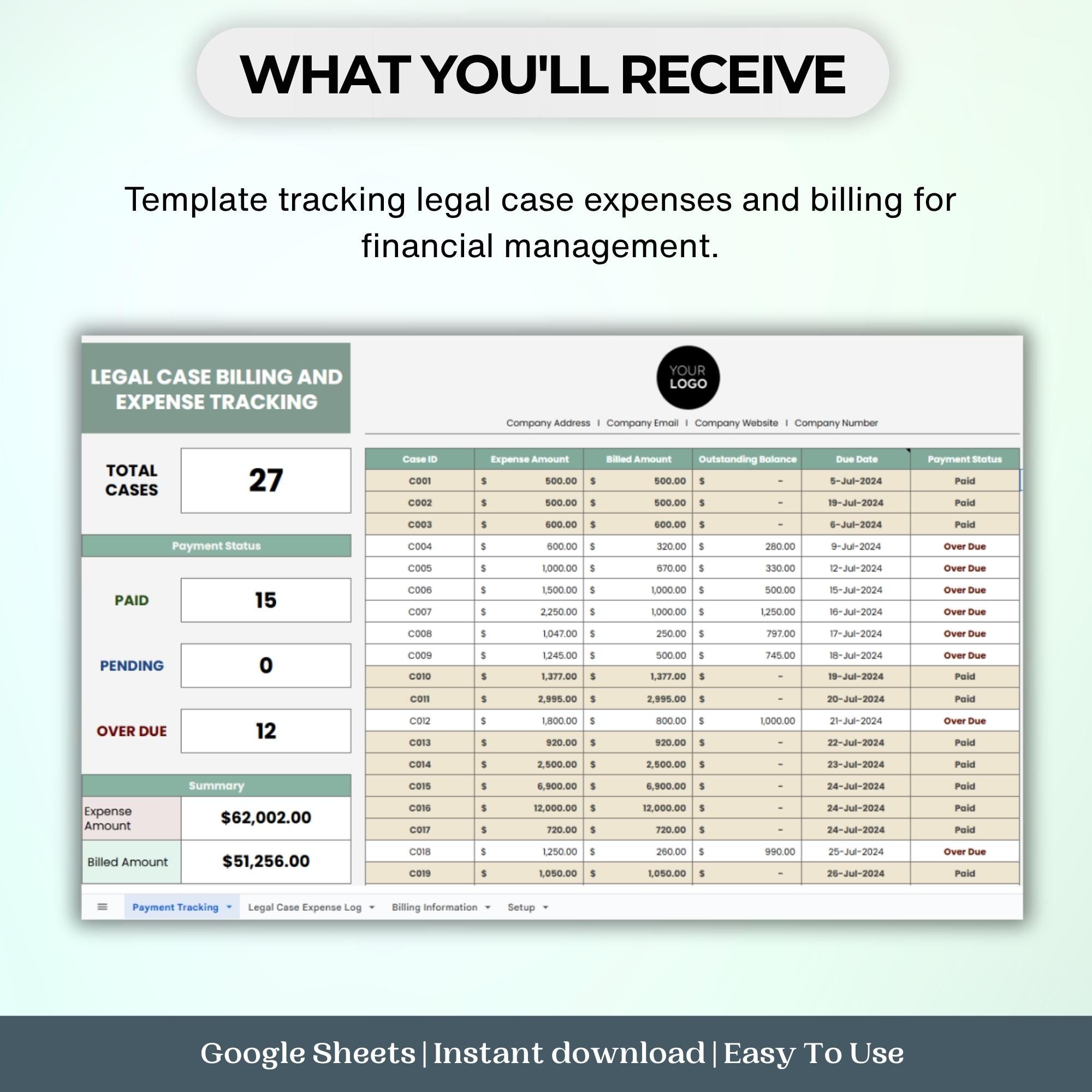 Legal Case Billing & Expense Tracking Excel Template for Law Firms ...