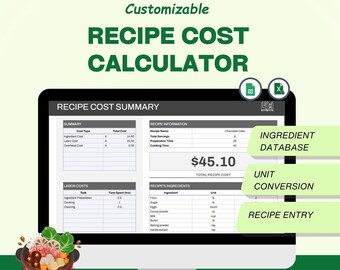 Recipe Cost Calculator: Excel & Google Sheets Template (Digital Download)