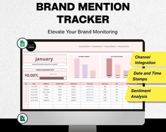 Brand Mention Tracker Google Sheet, Social Media KPI Tabelle, Infulencer Managment, Digital Sentiment Tracking
