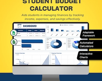 Student Budget Calculator Excel Google Sheets : College University Expense Tracker Tuition Rent, Meal