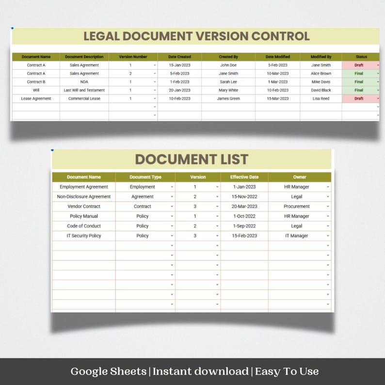 Legal Document Version Control Template Law Firms | Important Document ...
