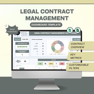 Legal Contract Management Excel Dashboard Template Law Firms | Compliance & Risk Management | Productivity Boost