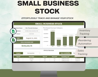 Small Business Stock Tracker Template: Inventory Management Excel & Google Sheets (Digital Download)