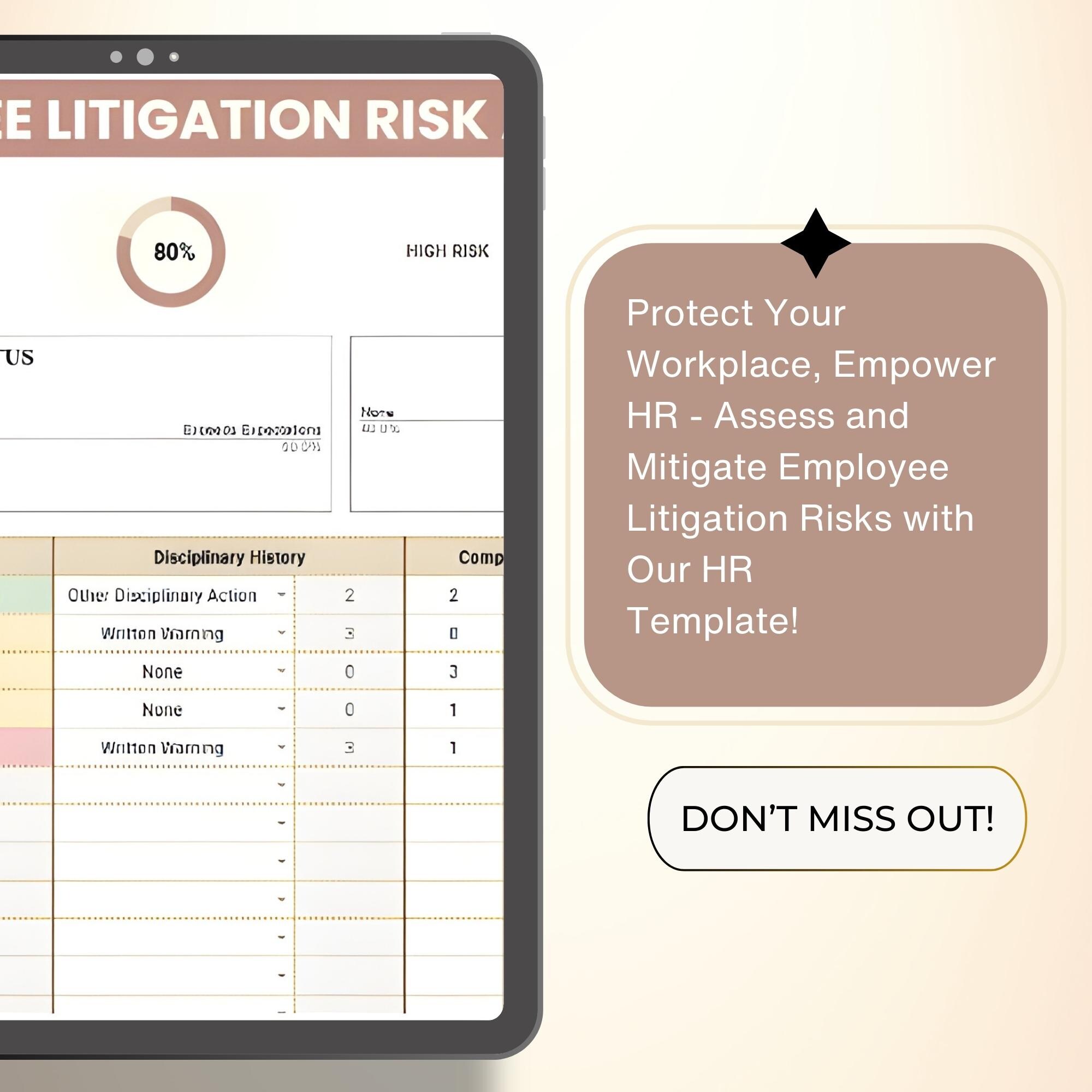 Litigation Risk Register Employee Litigation Risk Assessment HR Template (excel & Google Sheet ...