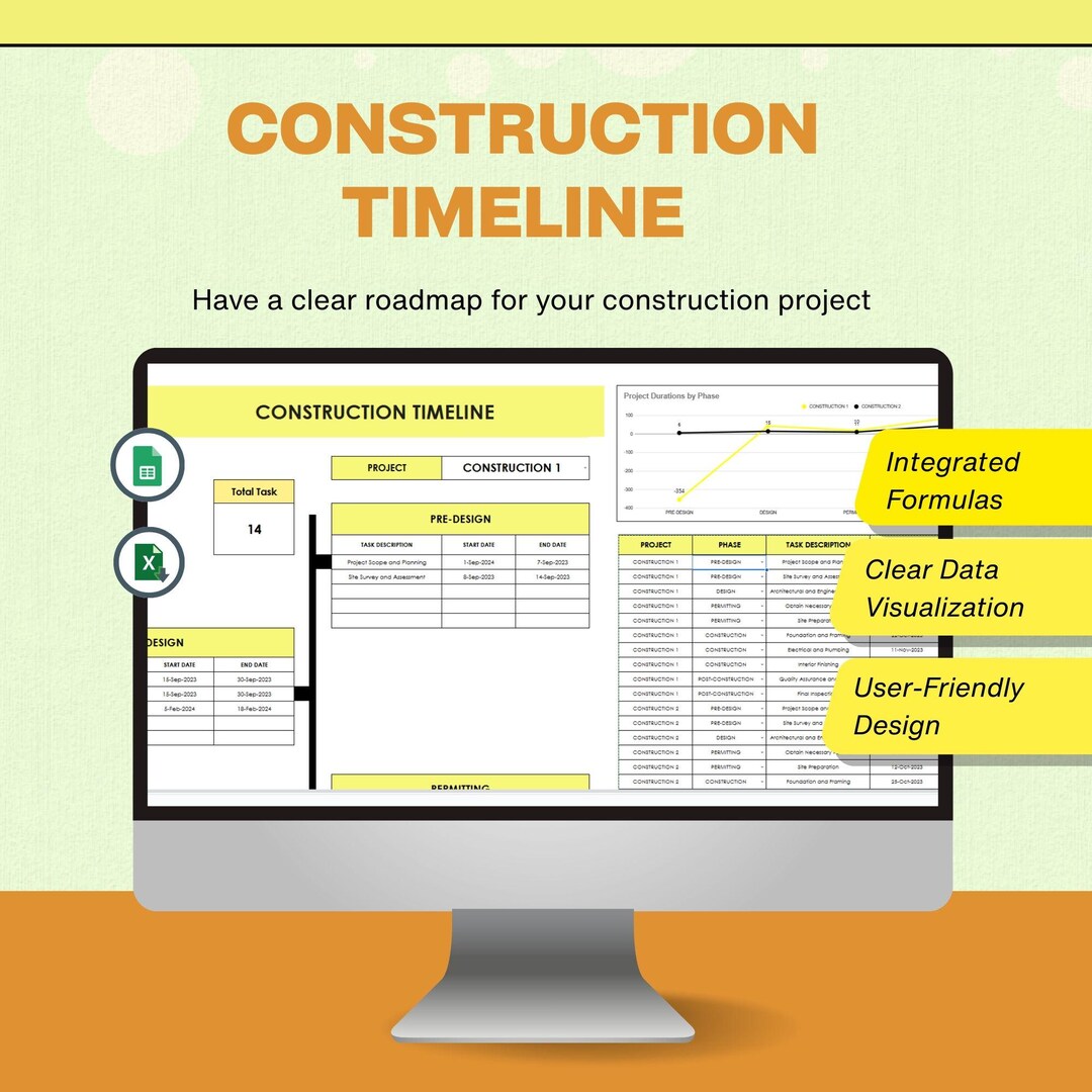 Home Building Timeline Template : Construction Schedule, Budget Tracker ...