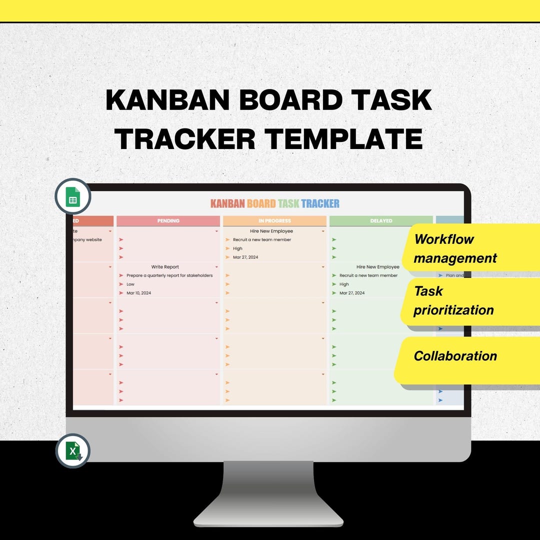 Kanban Board Task Tracker Template, Team Task Organizer for Google ...