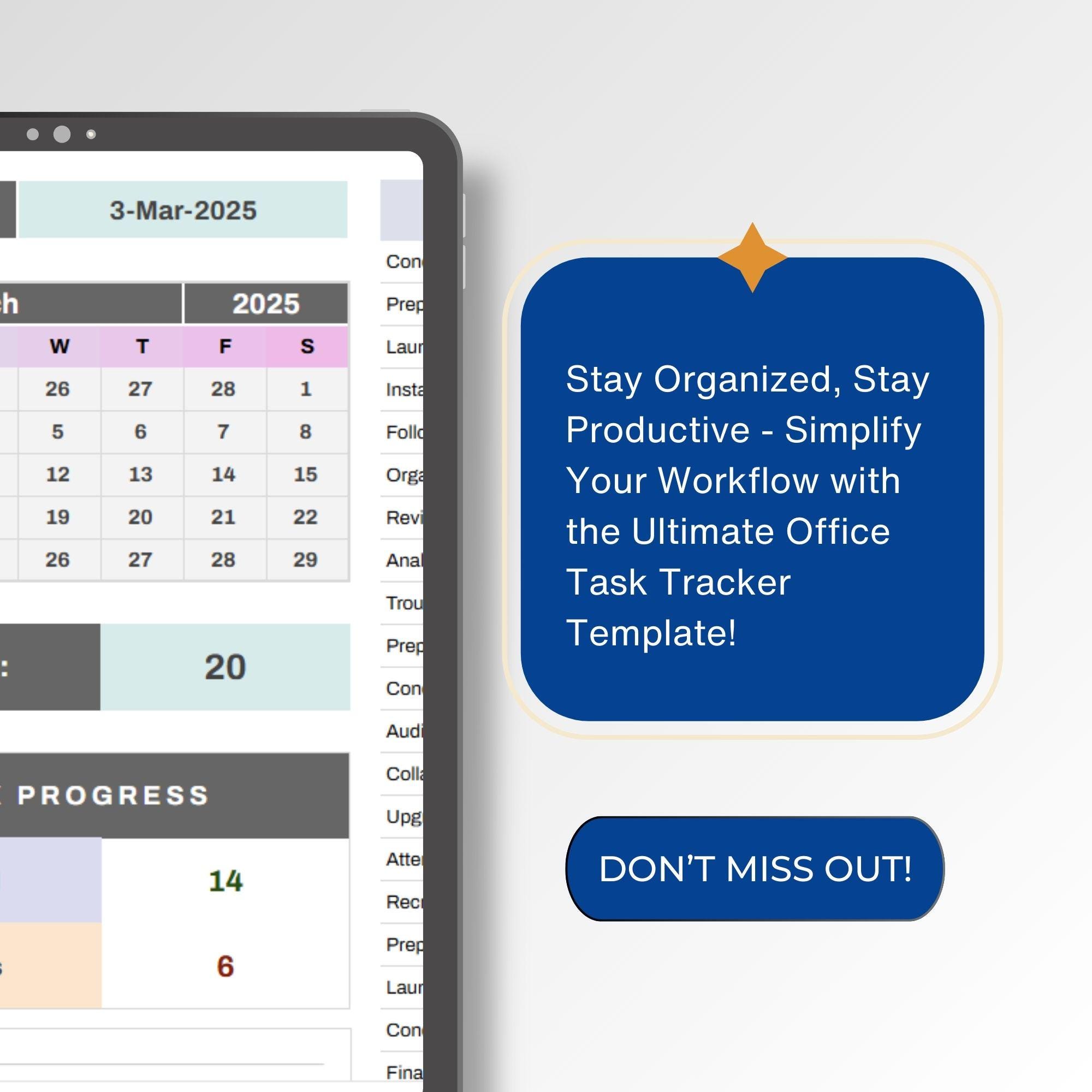 Office Task Tracker Template: Google Sheet & Excel (digital Download ...