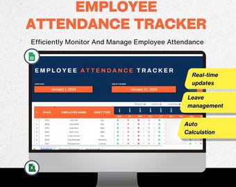 Employee Attendance Sheet Template | Staff Time Log Tracker | HR Professional Tool | Instant Digital Download | Employee Tracker Template
