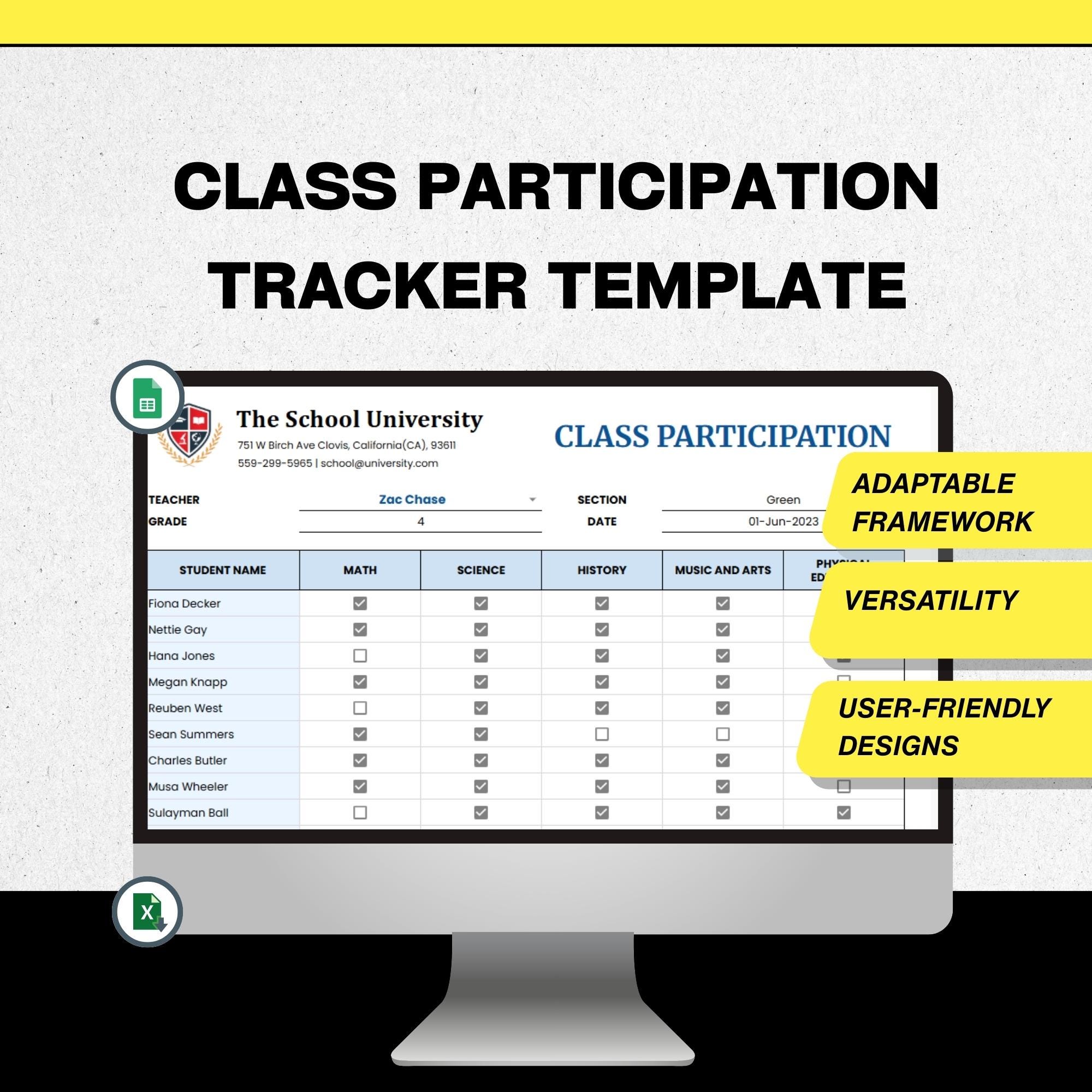 Class Participation Tracker Spreadsheet, Student Attendance Log ...