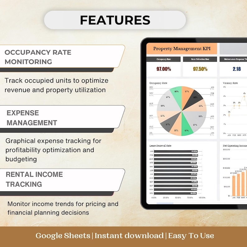 Property Management KPI Excel Dashboard: Rental Income Tracker (digital ...