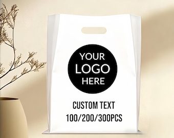 100-500Pcs Custom Plastic Bags with Logo, Bulk Personalized Shopping Bags with Handles, Customizable Merchandise Bag for Small Business