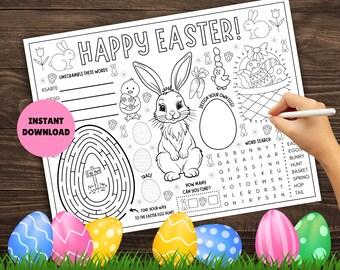 Kids Easter Activity Placemat! PRINTABLE Kids Easter Activity Page, Easter Placemat, Easter Worksheet, Easter Activities for Kids