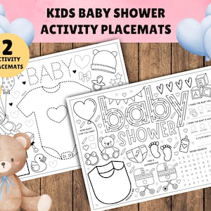 Kids Baby Shower Activity Placemats!! PRINTABLE Kids Activity Pages for a Baby Shower, Coloring Pages, Baby Shower Games - Instant Download