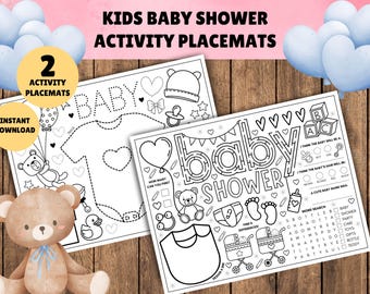 Kids Baby Shower Activity Placemats!! PRINTABLE Kids Activity Pages for a Baby Shower, Coloring Pages, Baby Shower Games - Instant Download
