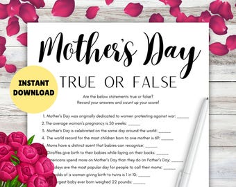 True Or False Game! PRINTABLE Mother's Day Trivia Game, Moms Party Game, Mothers Day Party, Minimalist Modern Elegant, Mothers Day Brunch