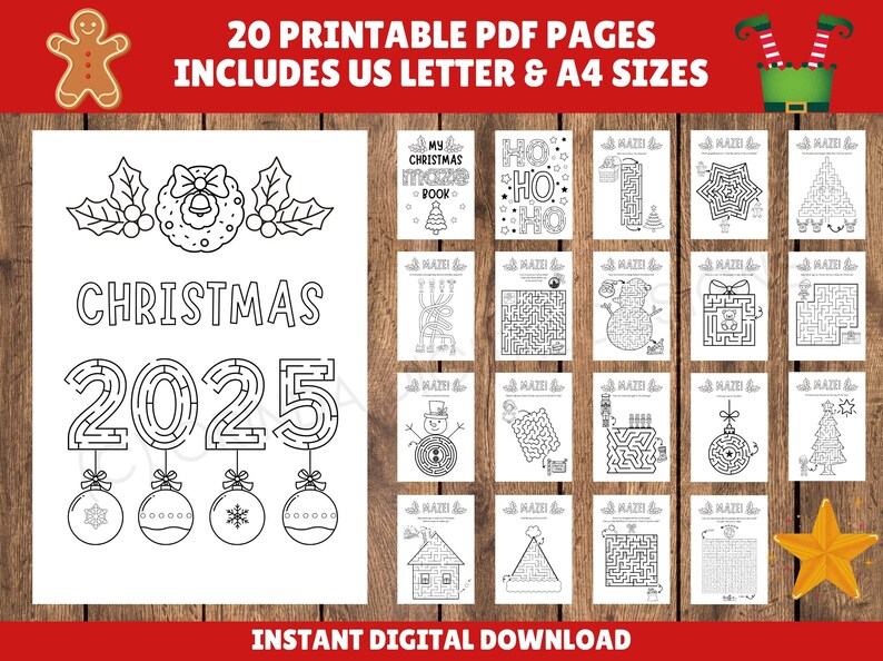 20 Pages - Christmas Mazes for Kids - Printable Mazes - Christmas Theme - Kids Mazes, Christmas Activities - Instant Digital PDF Download image 6