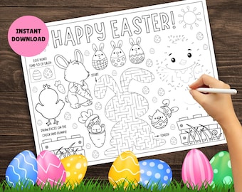 Kids Easter Activity Placemat! PRINTABLE Kids Easter Activity Page, Easter Placemat, Chick Easter Coloring Page, Easter Activities for Kids