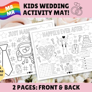 Napperon d'activités mariage Mr & Mr pour ENFANTS !! Gay, mariage de même sexe, LGTBQ, tapis d'activités - Téléchargement numérique au format PDF - Imprimable
