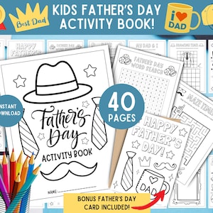 40 Pages - Father's Day Kids Activity Book, BONUS Father's Day Card! PRINTABLE Kids Activities for Father's Day, All About My Dad Book