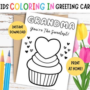 Kinder Muttertags Malkarte - DRUCKBARE Kinder Muttertagskarte - Kinder DIY Muttertagsgrußkarte - Oma du bist die Süßeste